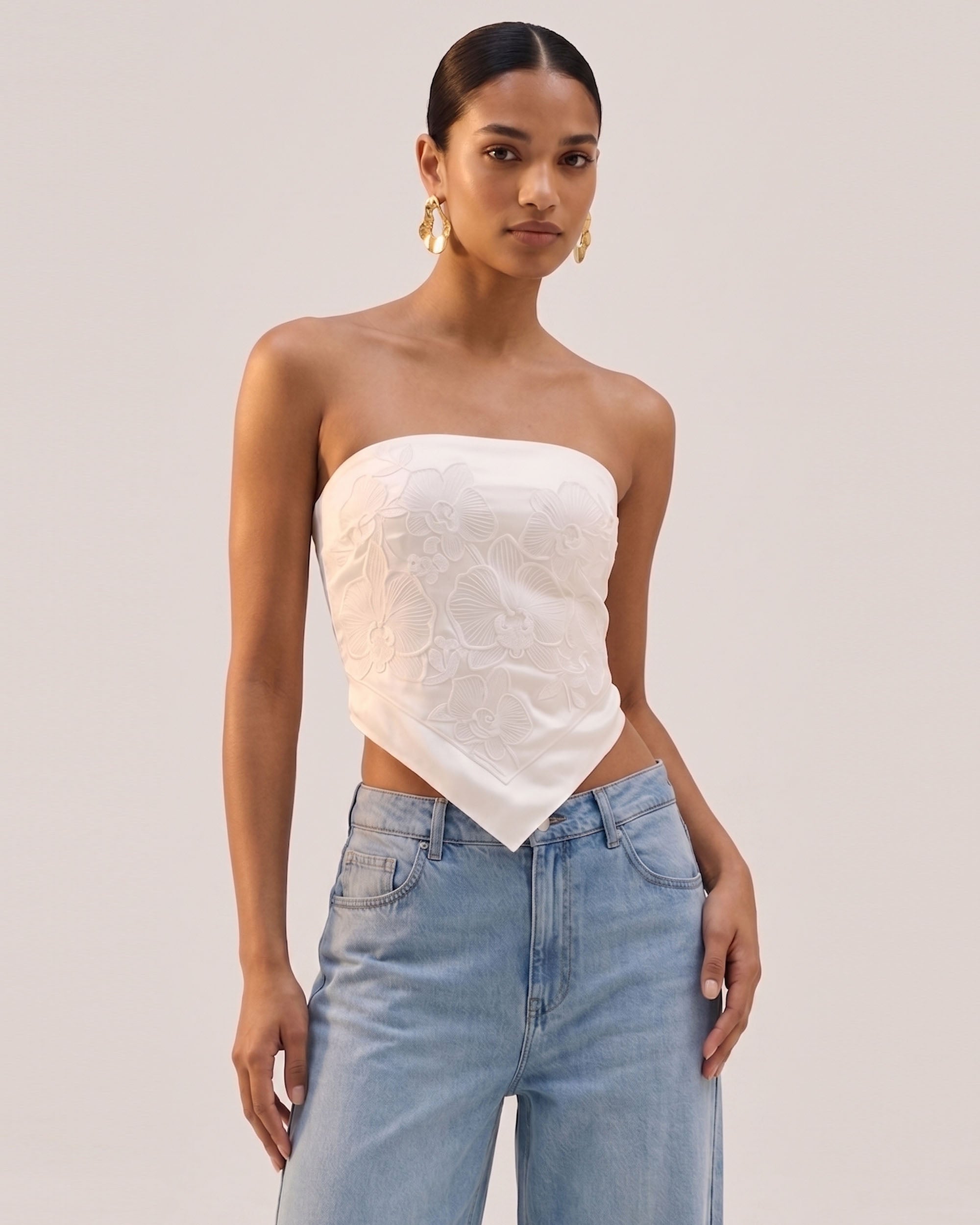 Orchid Embroidered Strapless Handkerchief Top - White - Image 2