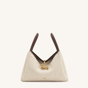 Maelle Dachshund Charm Double Handle Bag - Dark Brown Canvas