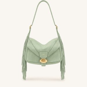 Avery Fringe Faux Suede Shoulder Bag - Mint Green