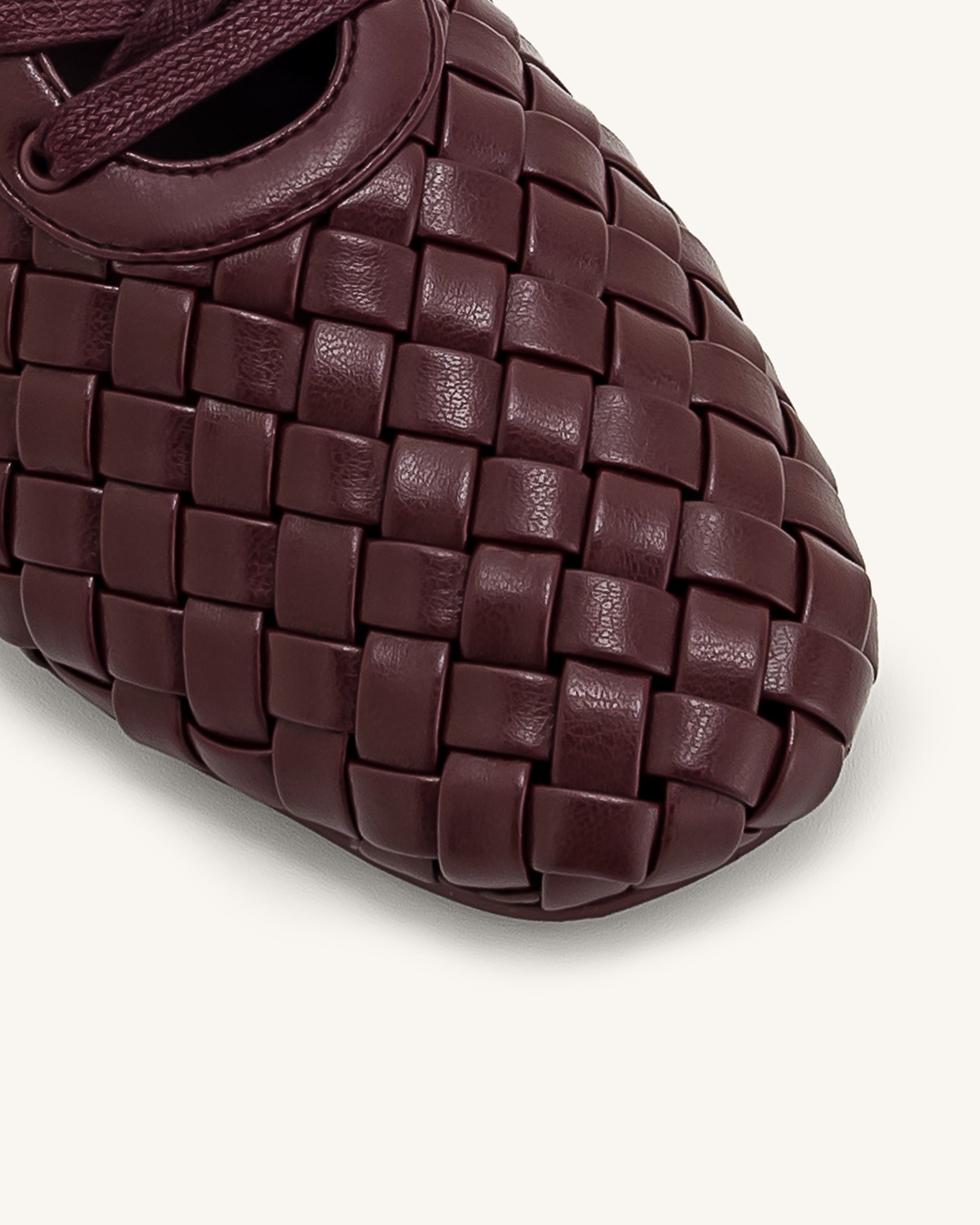 Kayla Weave Strap Flat Shoes - Claret Red - Image 5
