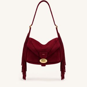 Avery Fringe Faux Suede Shoulder Bag - Burgundy