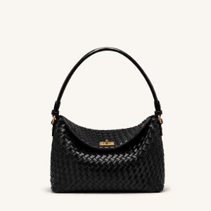 Lucia Woven Hobo Bag - Black