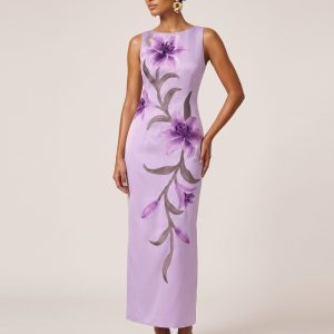 Lily Floral Print Sleeveless Column Maxi Dress - Light Purple