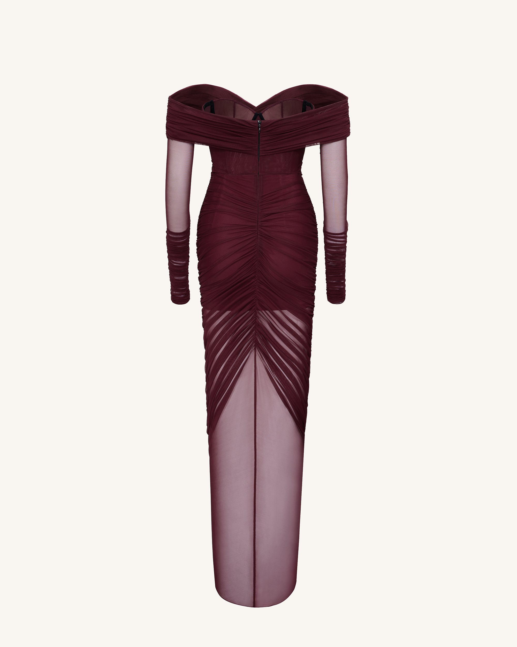 Emily Elegant Off-Shoulder Ruched Gown - Red - Image 4