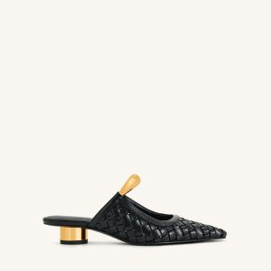 Helena Weave  Pierced Mules - Black