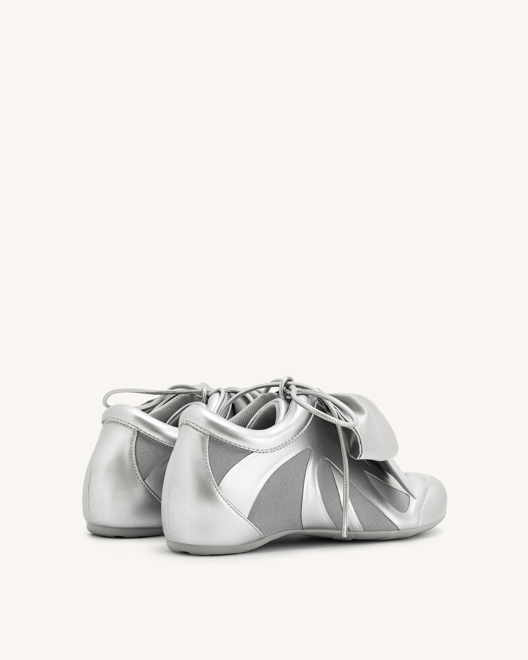 Rosie Metallic Bow Tie Low Top Sneakers - Silver - Image 3