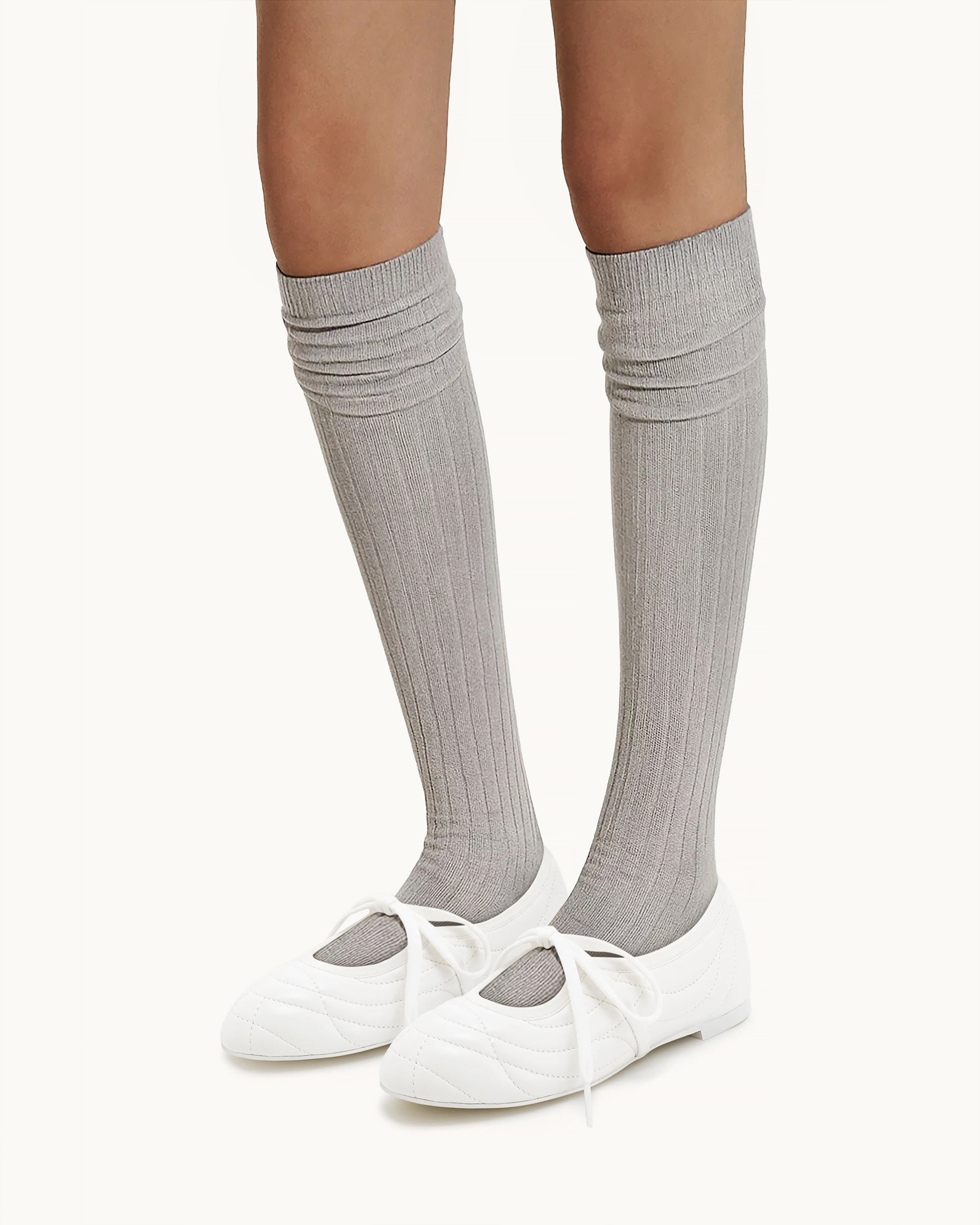 Erika Topstitching lace-up ballet Flats- White - Image 2