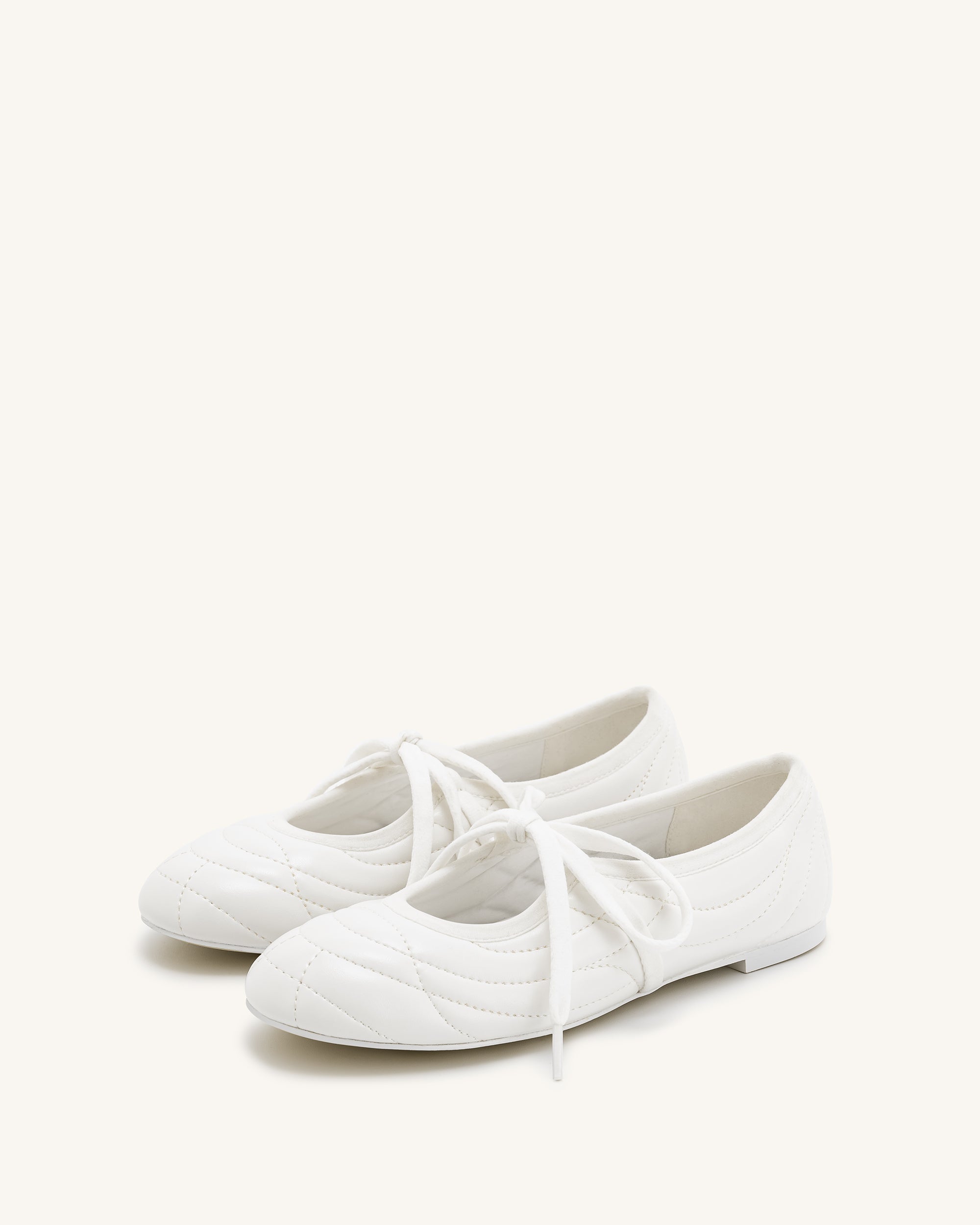 Erika Topstitching lace-up ballet Flats- White - Image 3