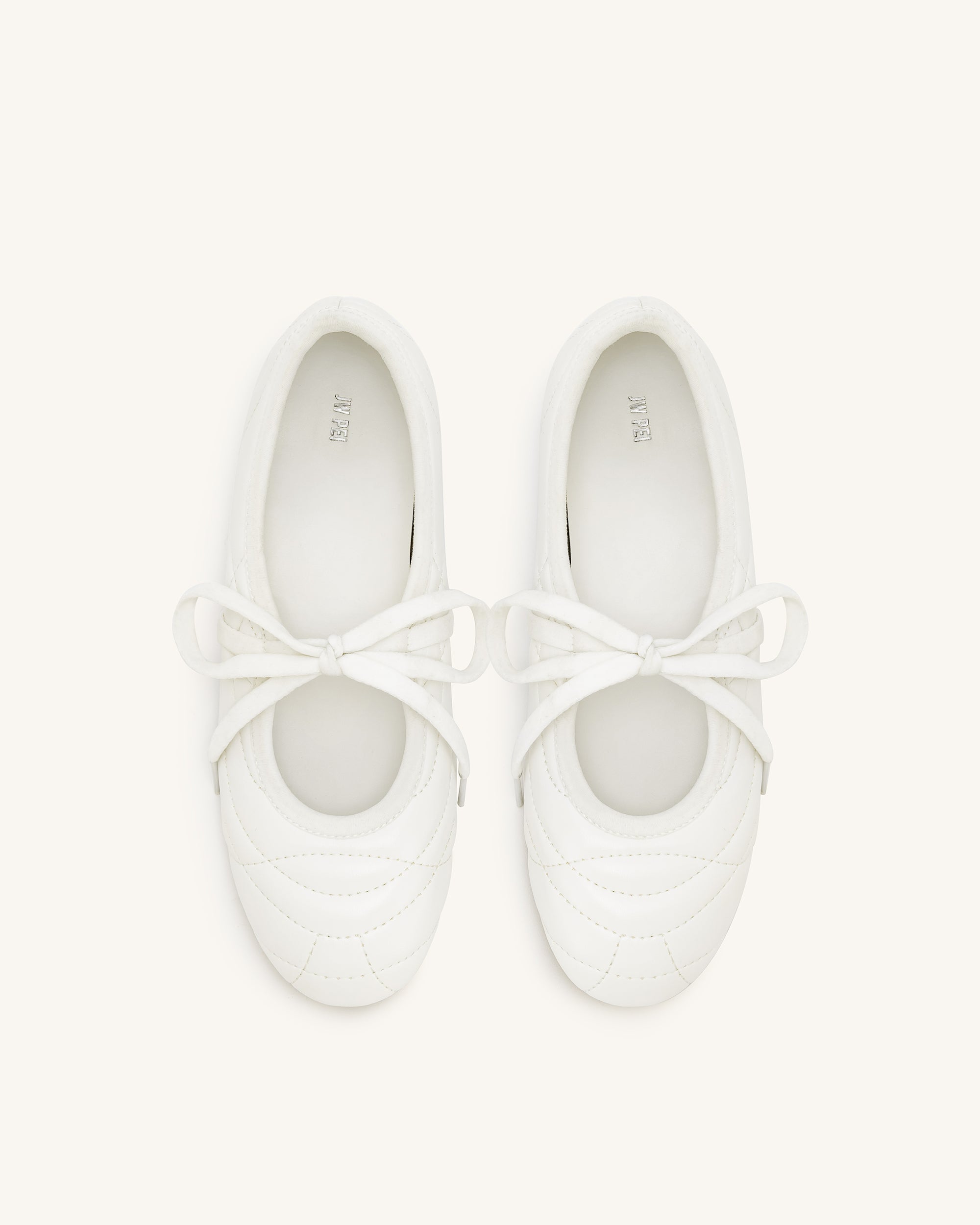 Erika Topstitching lace-up ballet Flats- White - Image 4