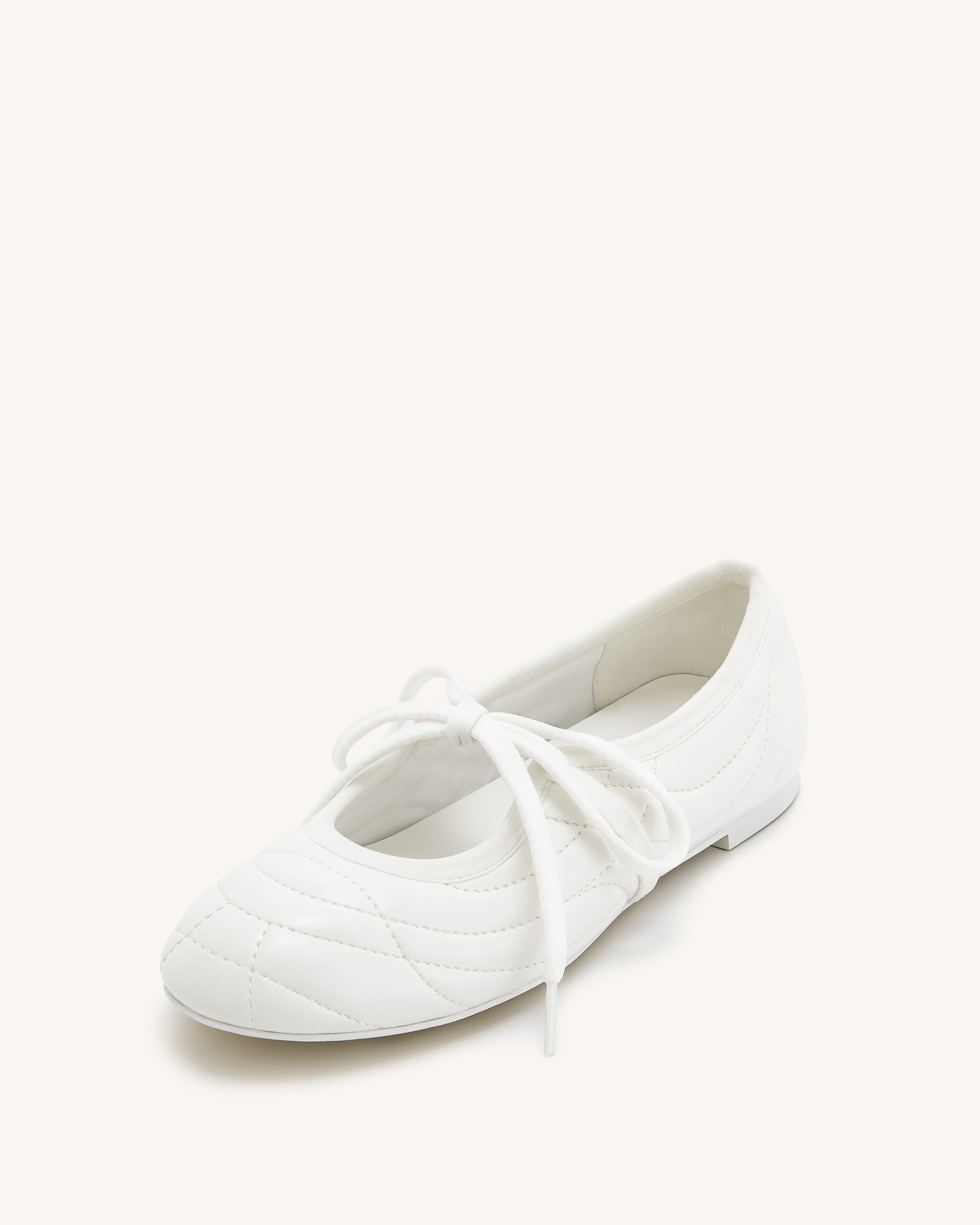 Erika Topstitching lace-up ballet Flats- White - Image 7