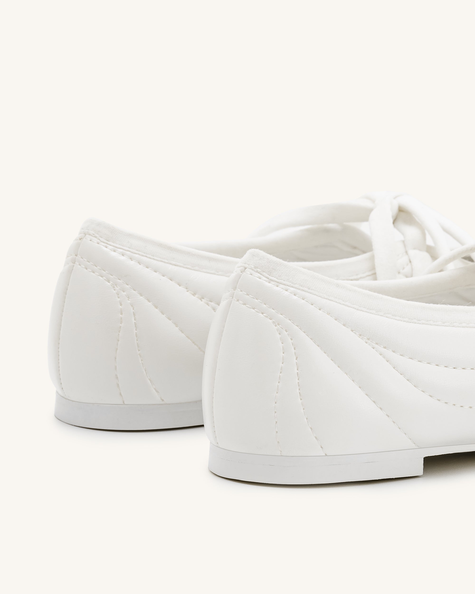 Erika Topstitching lace-up ballet Flats- White - Image 5