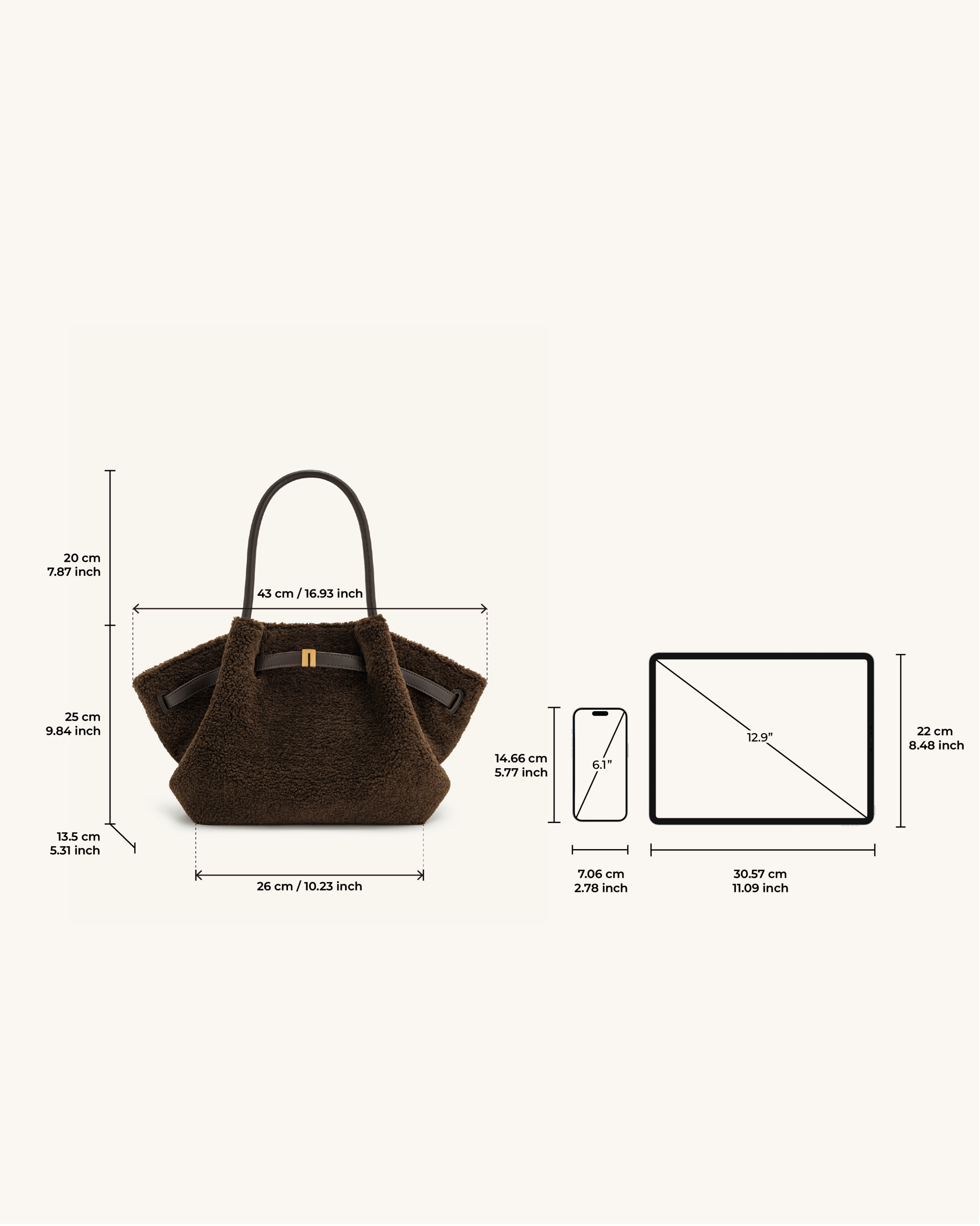Hana Medium Faux Fur Tote Bag - Mocha Brown - Image 7
