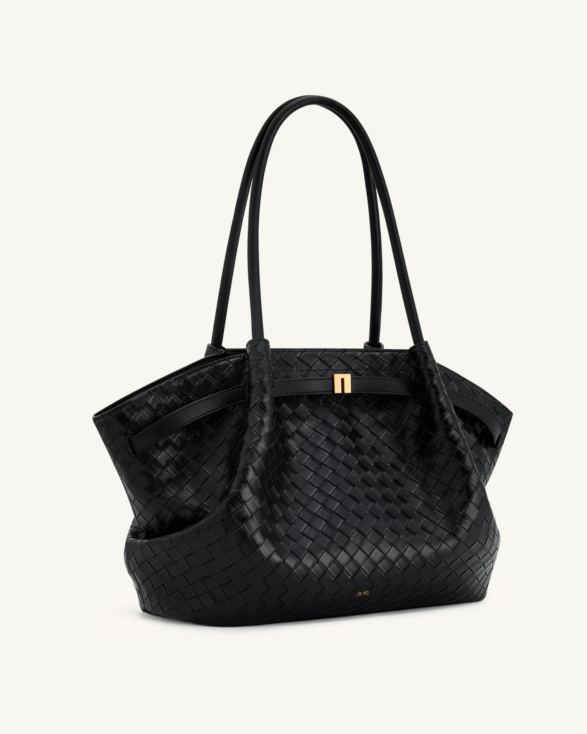 Hana Large Weave Texture Tote Bag - Black - Image 3