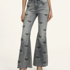 Pearl Accent Bow Boogie Child Fray Jeans - Smoke and Mirrors