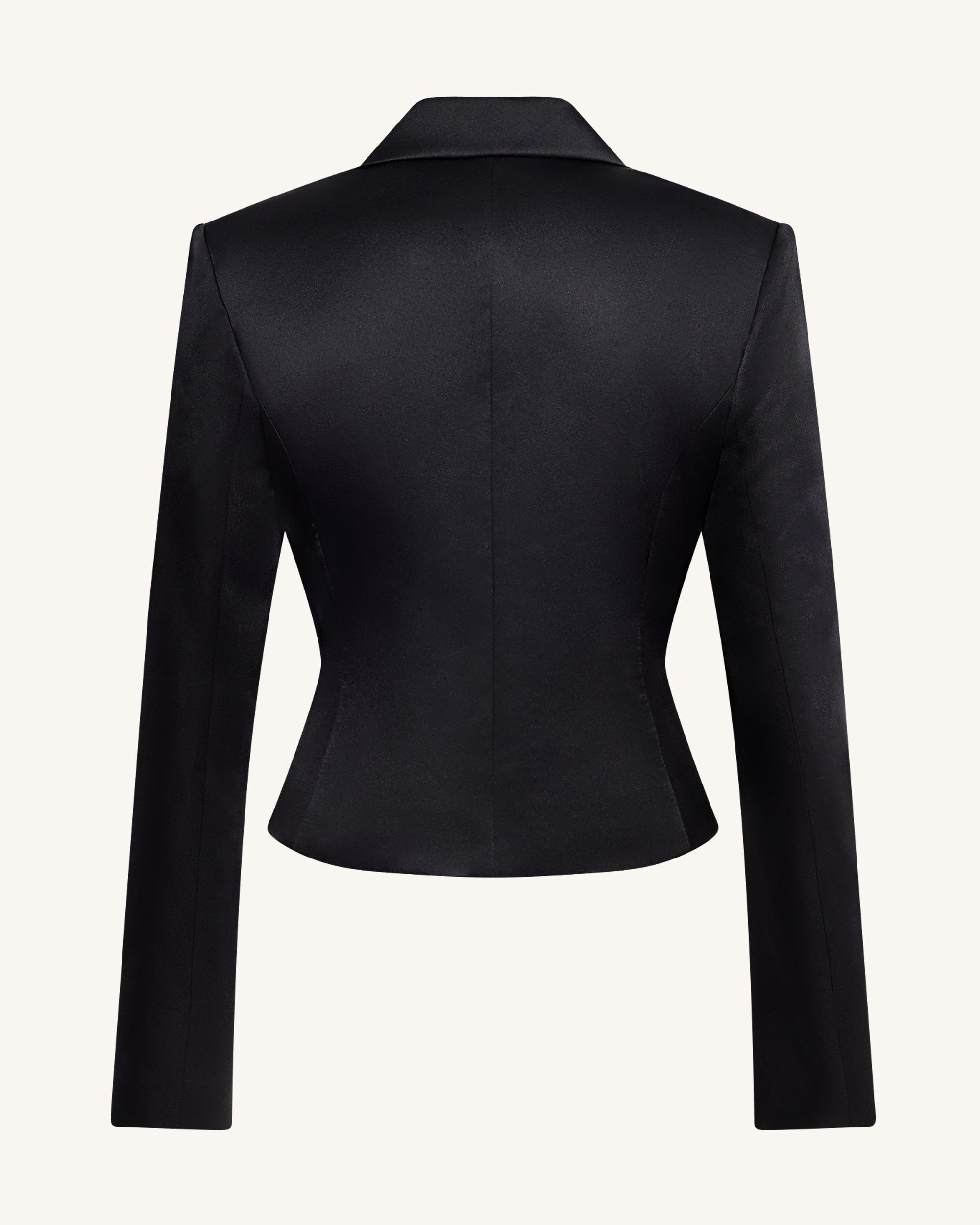 Satin Sculpted Waist Cropped Blazer - Black - Image 4