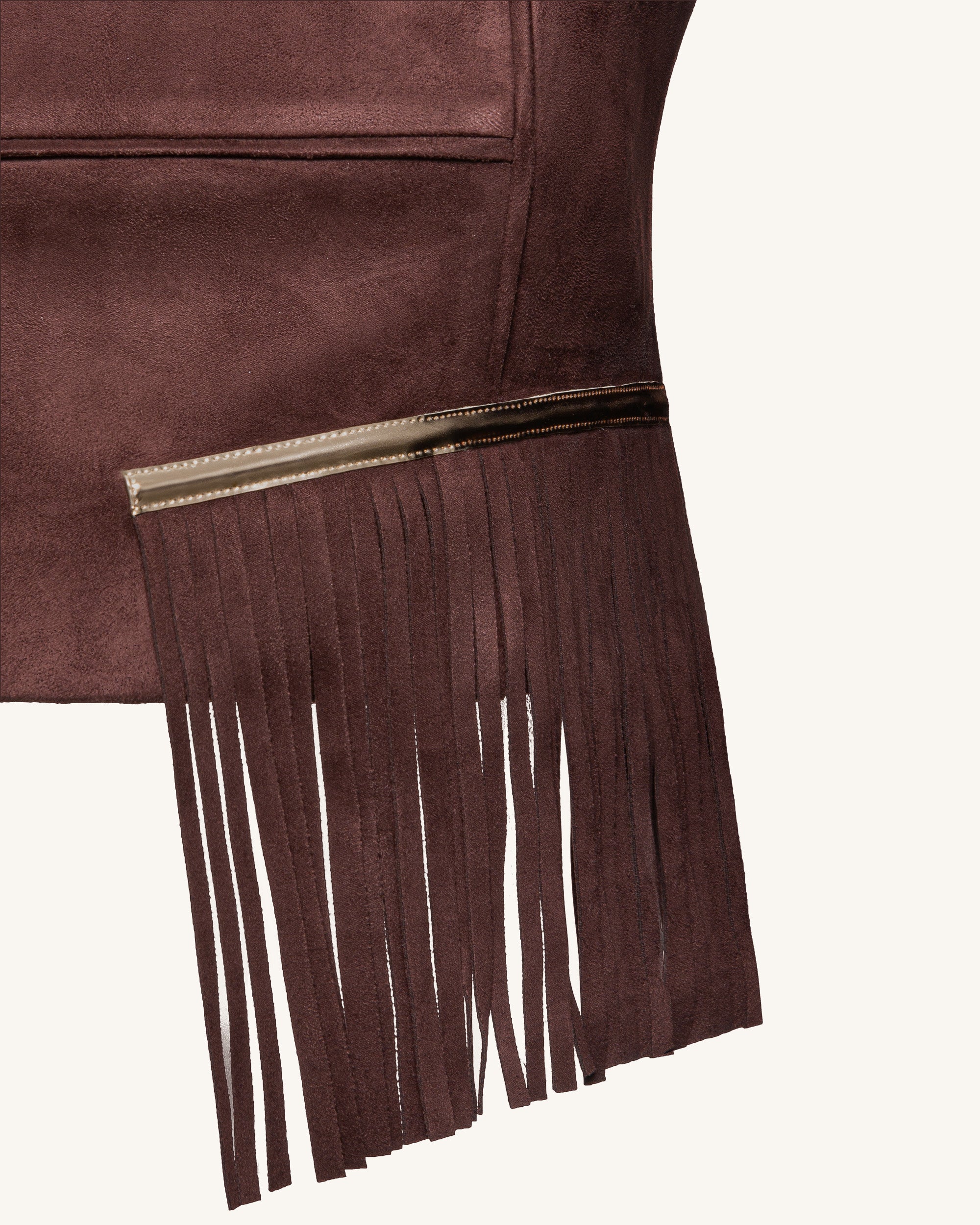Faux Suede V-Neck Fringe Top - Chocolate Brown - Image 6