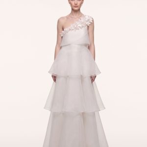 3D Floral Layered One-Shoulder Dress - Ivory