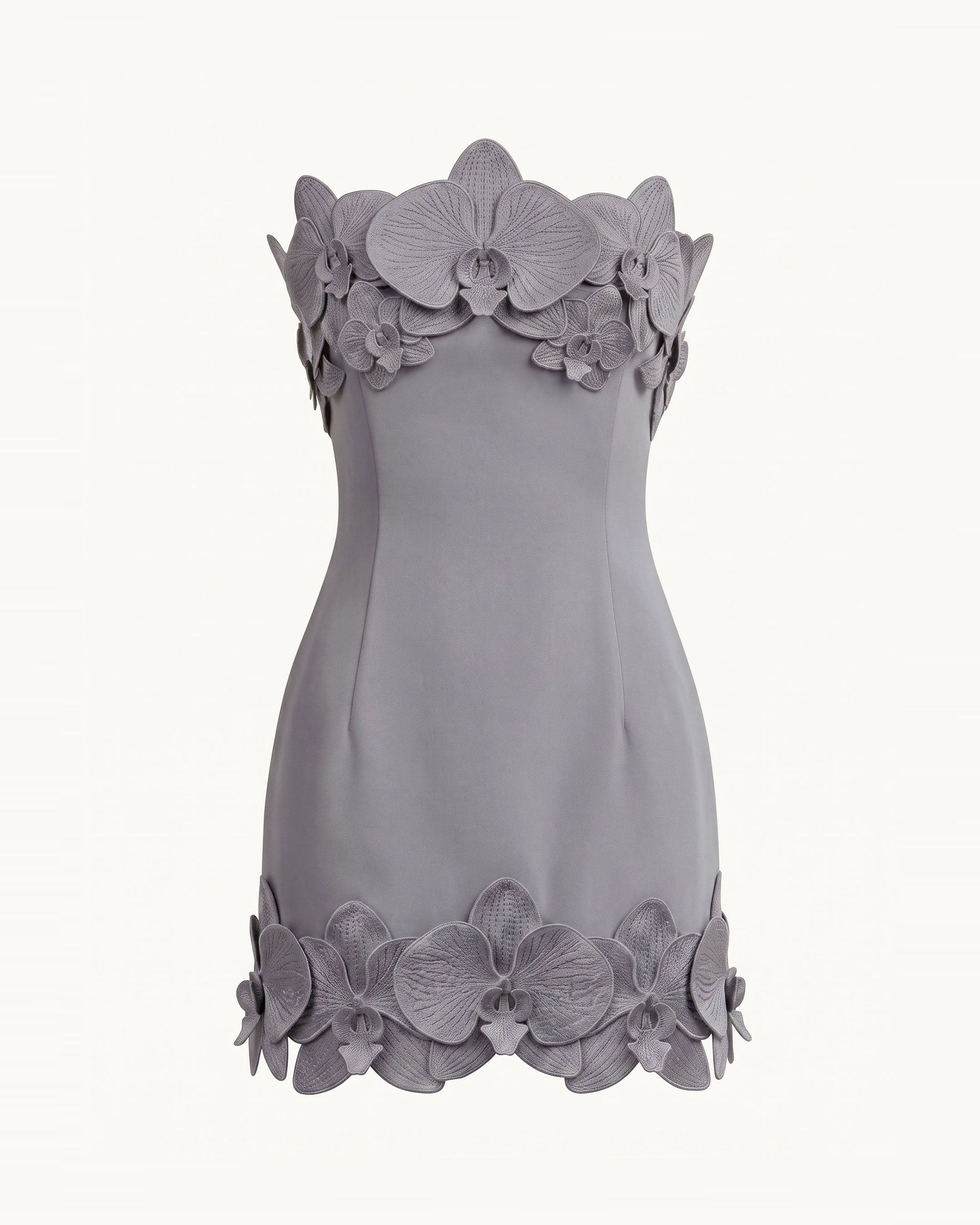 Orchid Trim Strapless Mini Dress - Grey - Image 3