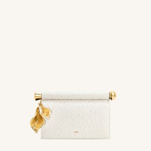 Holly Metal Pendant Embellished Clutch - Oat White