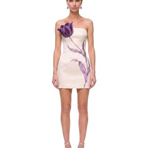 Tulip Appliqué Strapless Mini Dress - Ivory