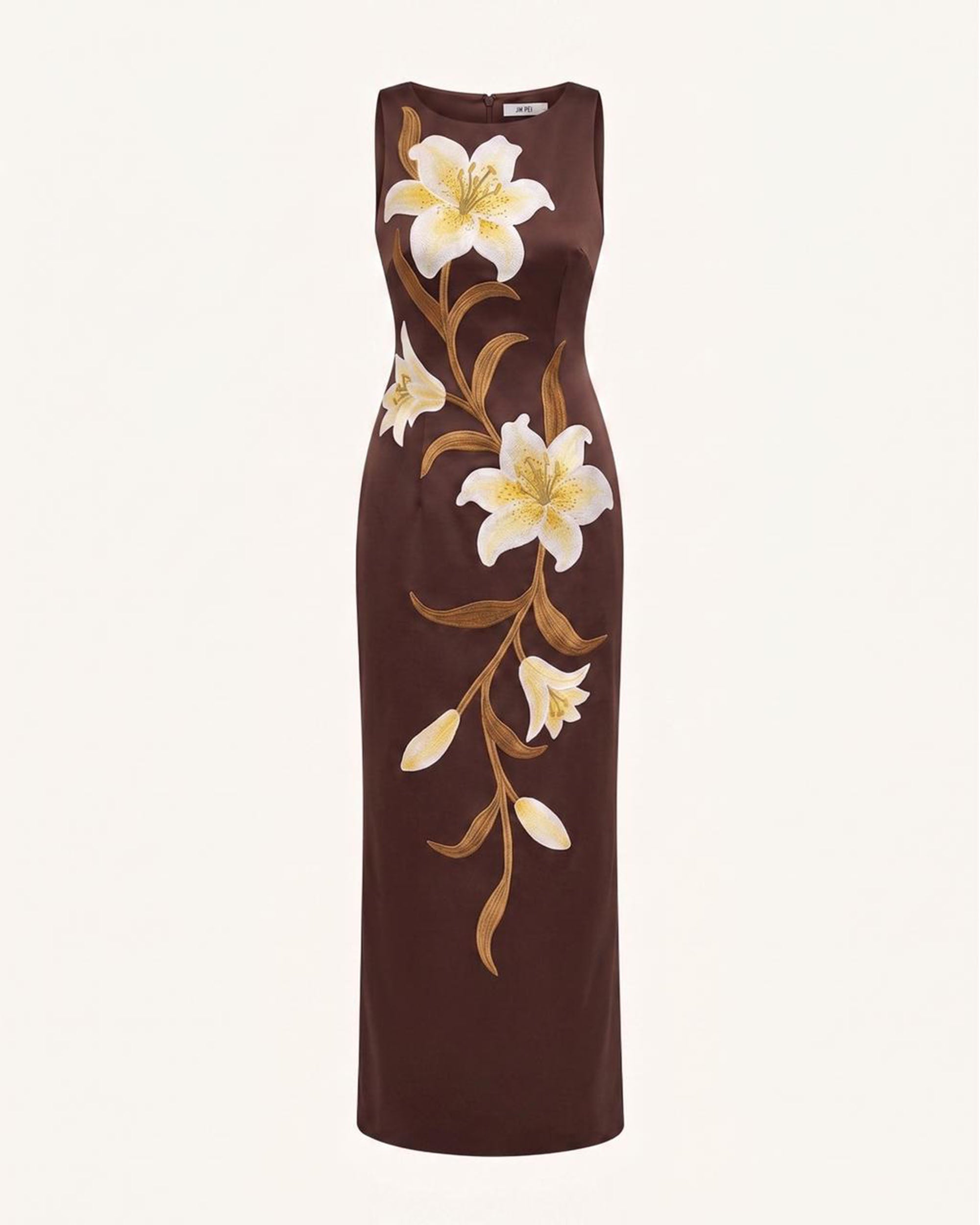 Lily Floral Print Sleeveless Column Maxi Dress - Brown - Image 3