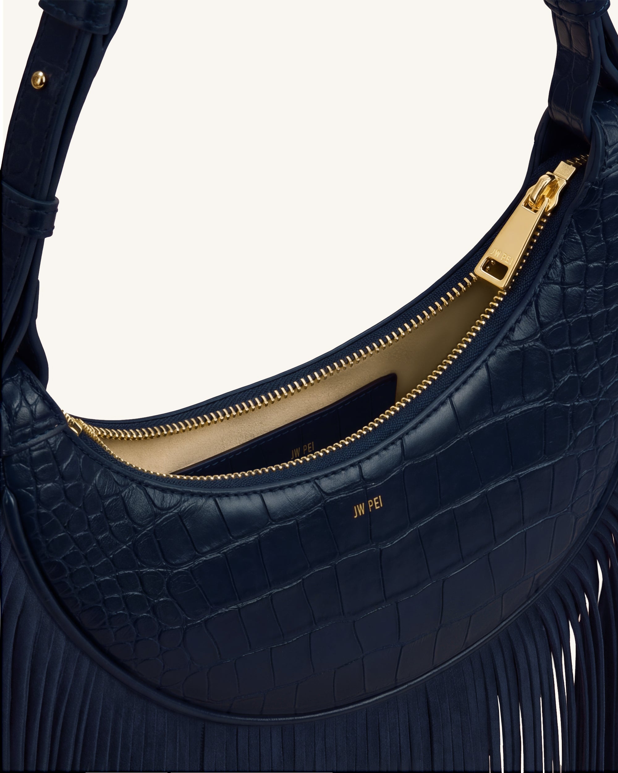 Sharon Fringe Crossbody Bag - Navy Croc - Image 4