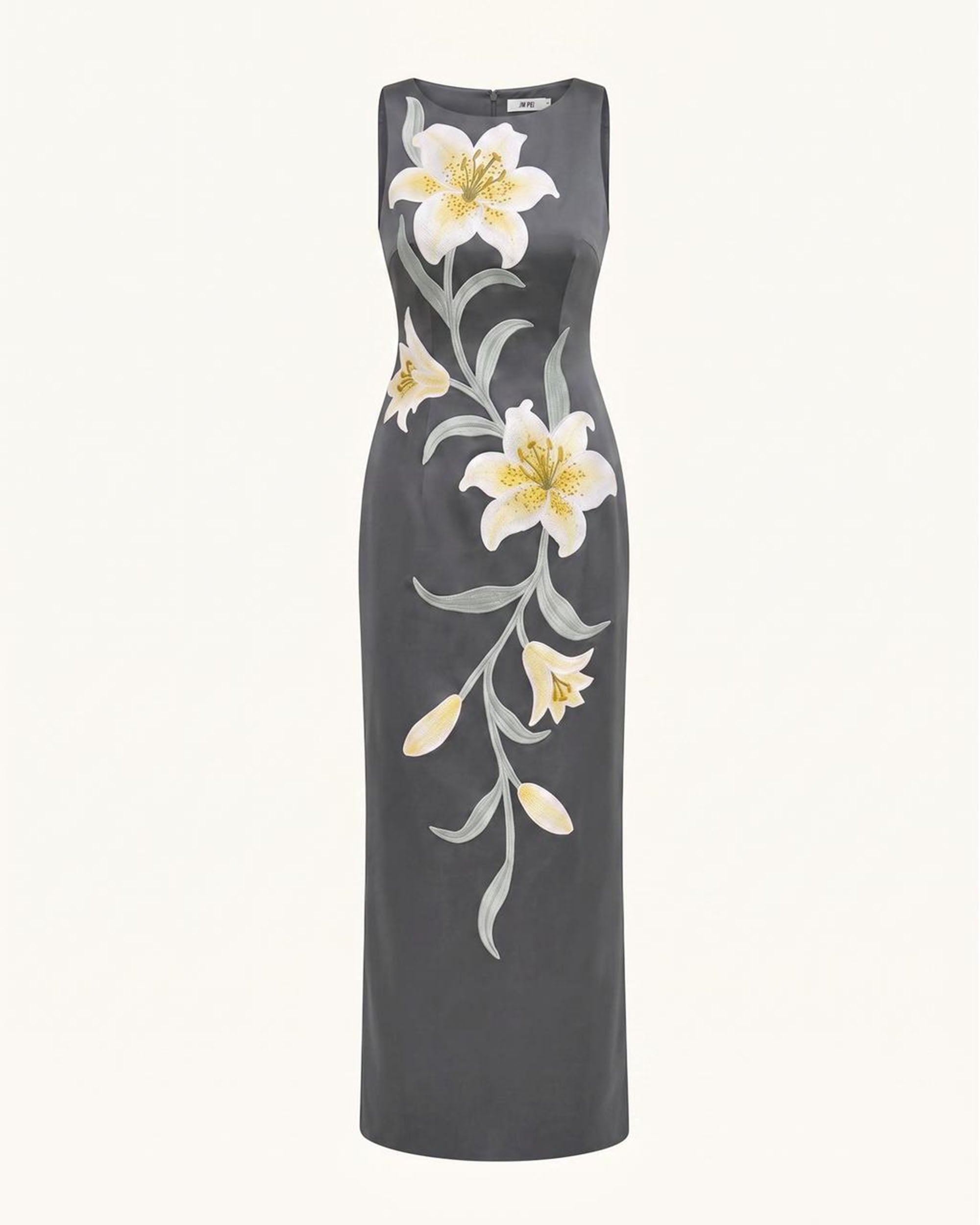Lily Floral Print Sleeveless Column Maxi Dress - Grey - Image 3