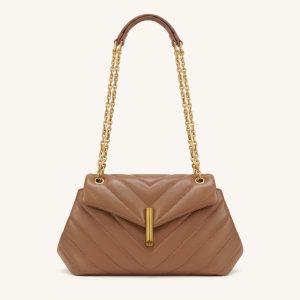 Valerie Quilted Chain Flap Shoulder Bag - Caramel Brown