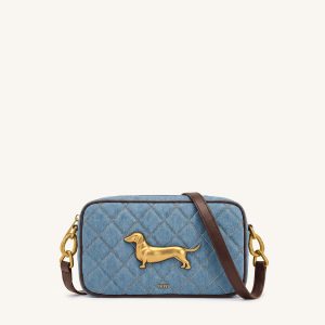 Riley Dachshund Quilted Shoulder Bag - Light Blue Denim