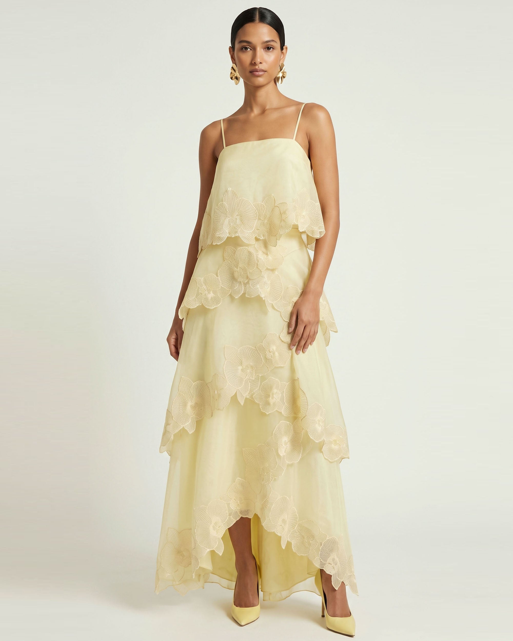 Orchid Embroidered Layered Maxi Dress - Light Yellow - Image 2