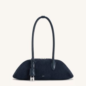 Zora Faux Suede Shoulder Bag - Navy Blue