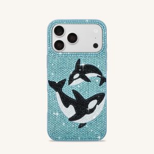 Orca Pair Artificial Crystal Phone Case - Light Blue