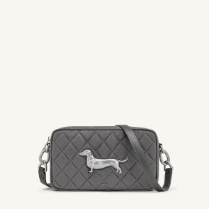Riley Faux Suede Dachshund Quilted Shoulder Bag - Gray