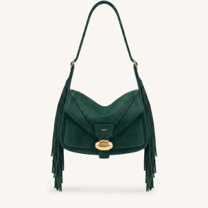 Avery Fringe Faux Suede Shoulder Bag - Emerald Green