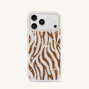 Pearl Zebra Stripe Artificial Crystal Phone Case - White