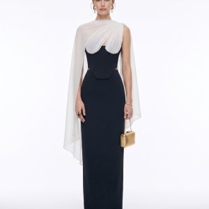 Strapless Corset Sheer Cape Top - Black & White