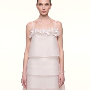 3D Floral Appliqué Tiered Mini Dress - Ivory