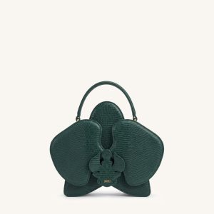 Flora Orchid Shaped Top Handle Bag - Dark Green