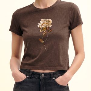 Mirage 3D Sequin Flower Tee - Earthy Brown