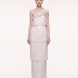 3D Floral One-Shoulder Tiered Maxi Dress - Ivory