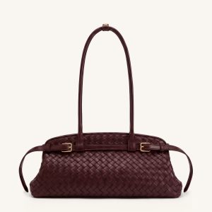 Arden Woven Belt Detail East-West Shoulder Bag - Burgundy
