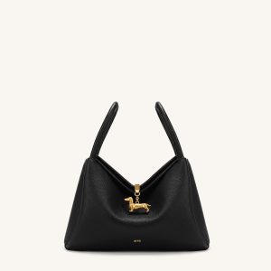Maelle Dachshund Charm Double Handle Bag - Black