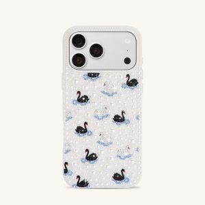 Pearl Swan Embellished Phone Case - White