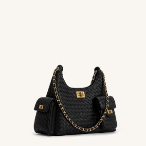 Vivian Woven Chain Shoulder Bag - Black