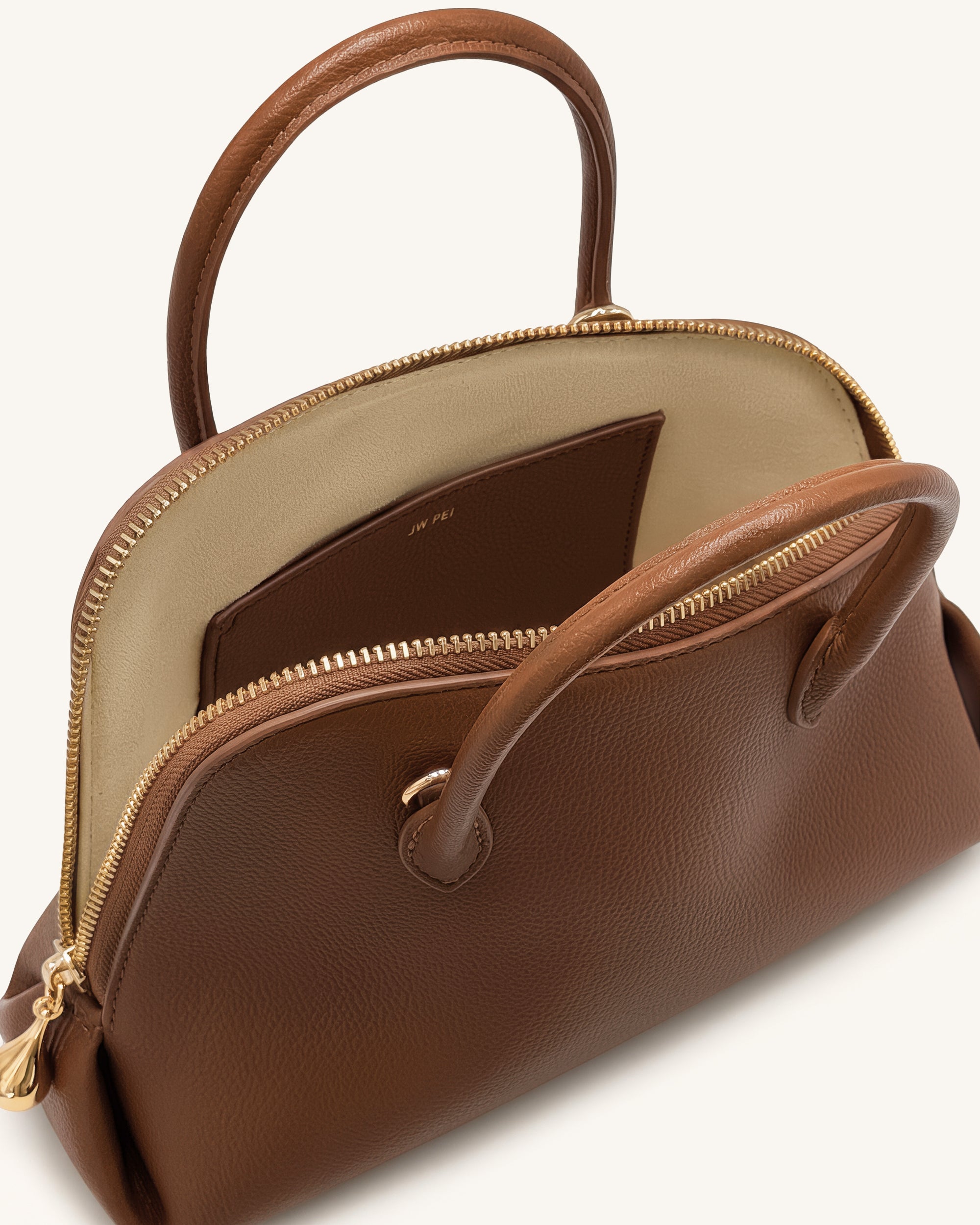 Nerina Pebbled Dome Top Handle Bag - Brown - Image 4
