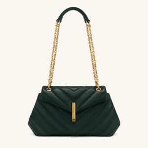 Valerie Quilted Chain Flap Shoulder Bag - Dark Ink Green