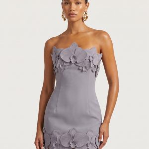 Orchid Trim Strapless Mini Dress - Grey