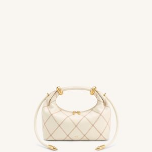 Ellie Quilted Metal Ring Embellished Top Handle Bag - Apricot