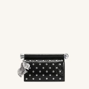 Holly Studded Metal Pendant Embellished Clutch - Ink Black