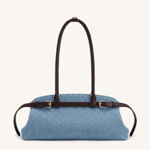 Arden Belt Detail East-West Shoulder Bag - Light Blue Denim